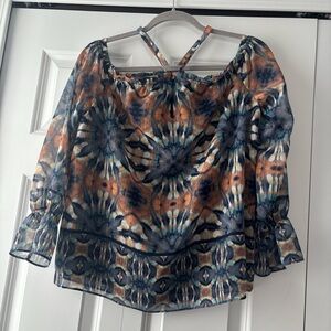 INC International Concepts Blue and Orange Patterned Blouse